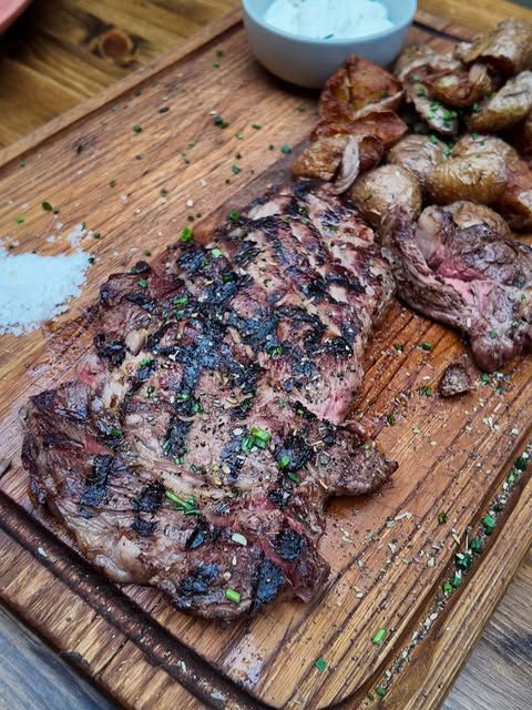 Grilled meats on a board