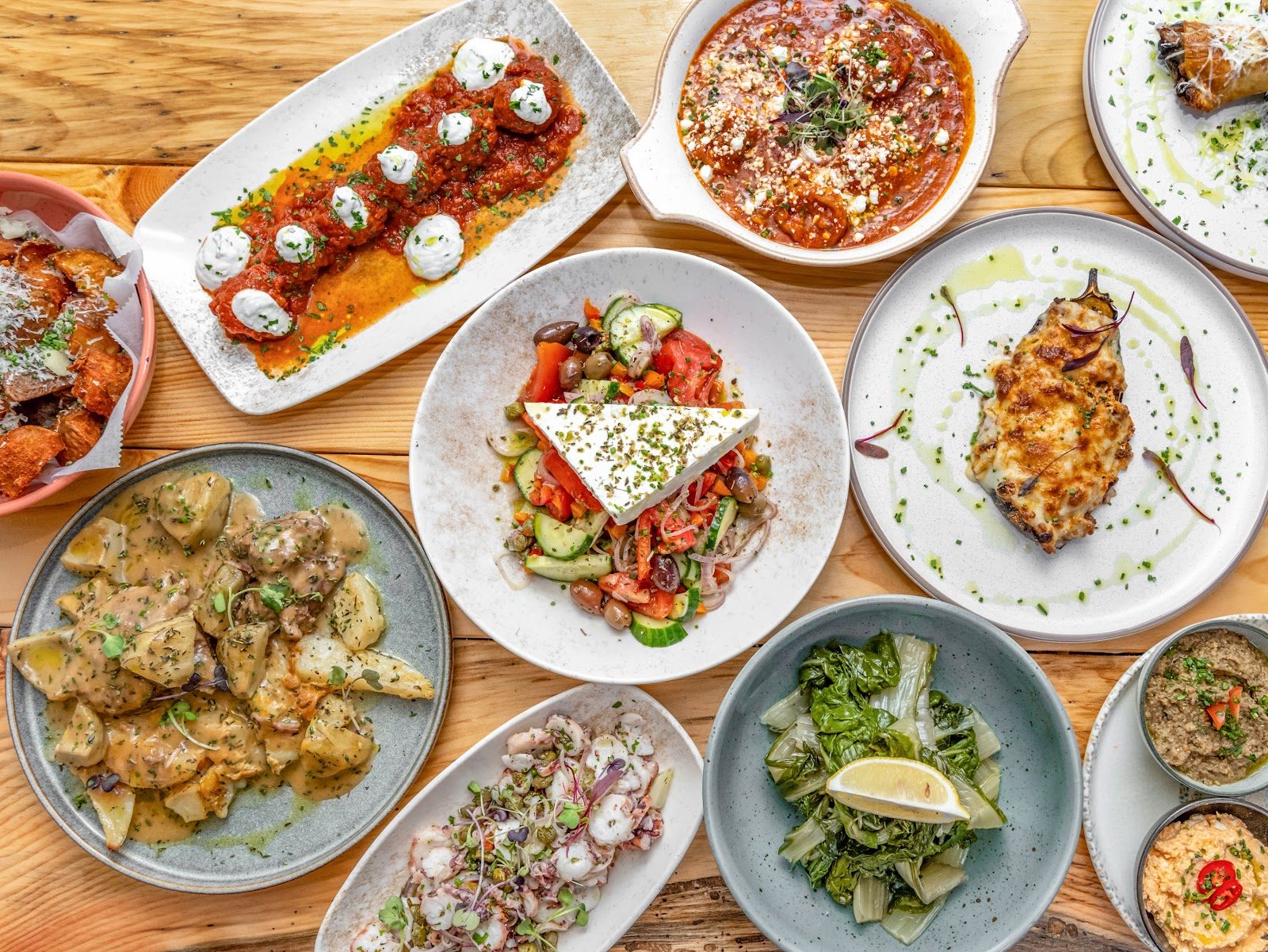 A spread of Greek dishes